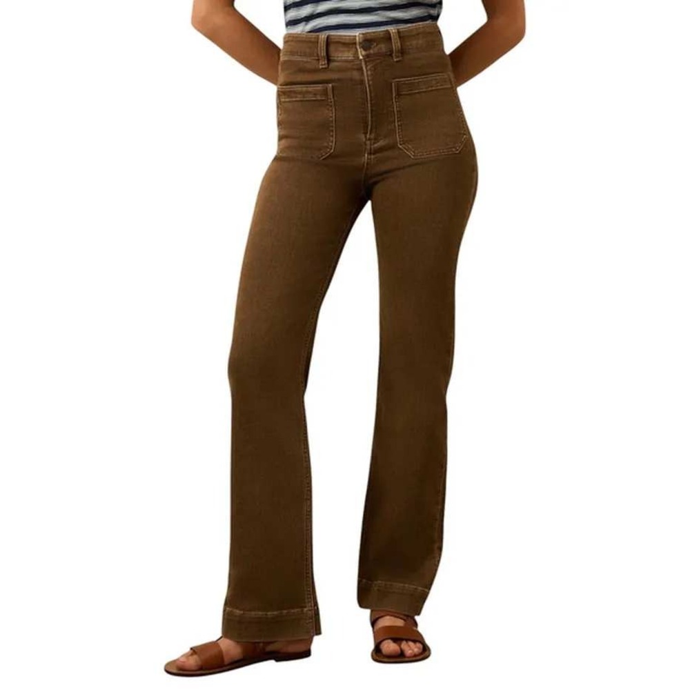 Faherty Stretch Terry Northern Brown Size 25 Wide Leg High Rise Patch Pocket